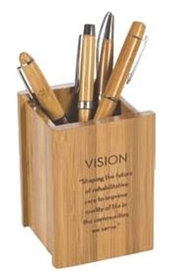 Bamboo Office Pen Cup Holder -  3" W x 4 1/4" H x 3" D